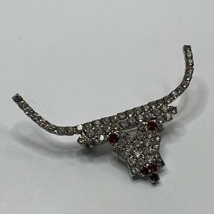 Red and Clear Rhinestone Texas Longhorn Brooch/Pin